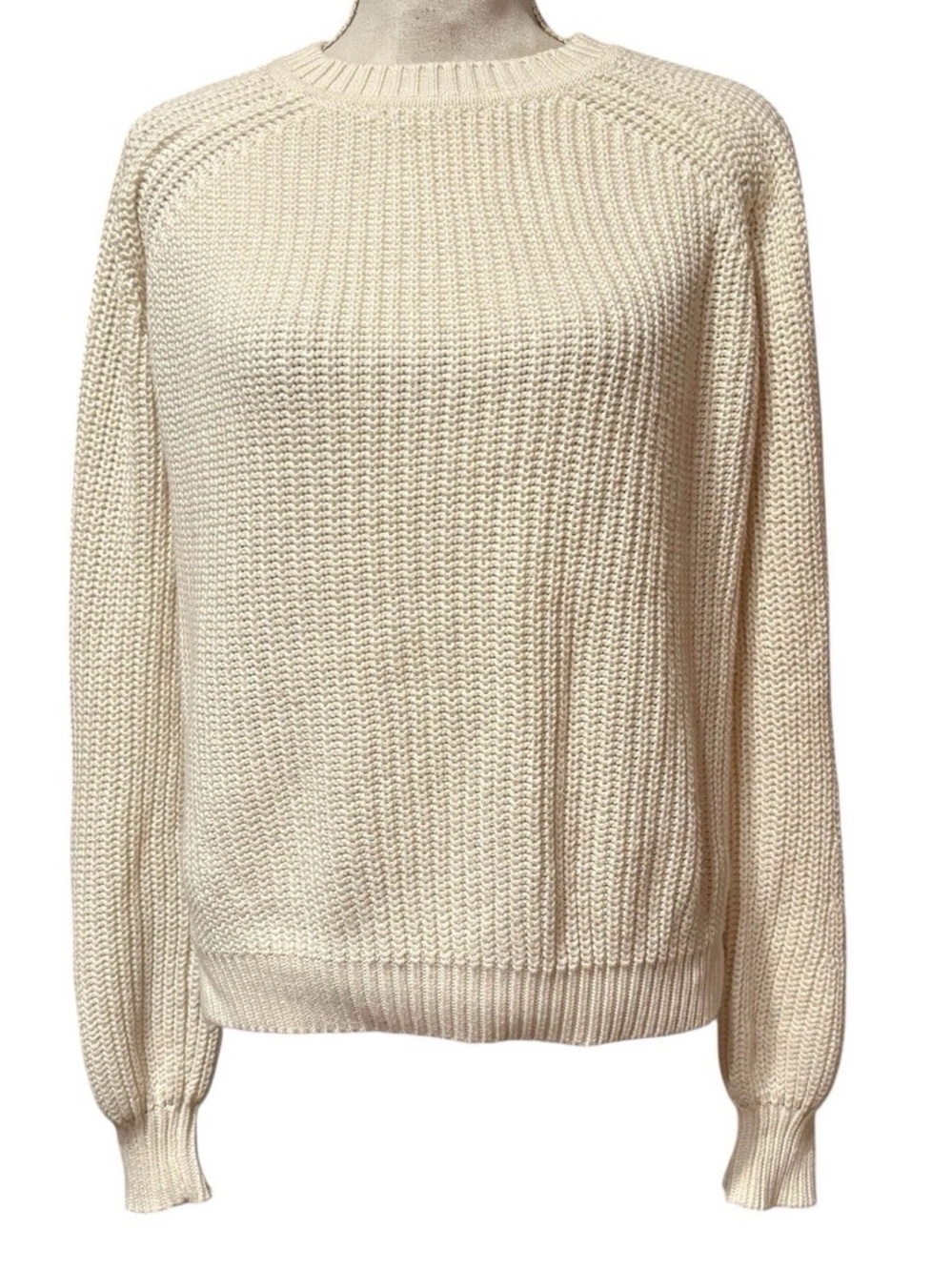Faherty Women's Ivory Cream Knit Cotton Bamboo Sweater Sleeve Size Small